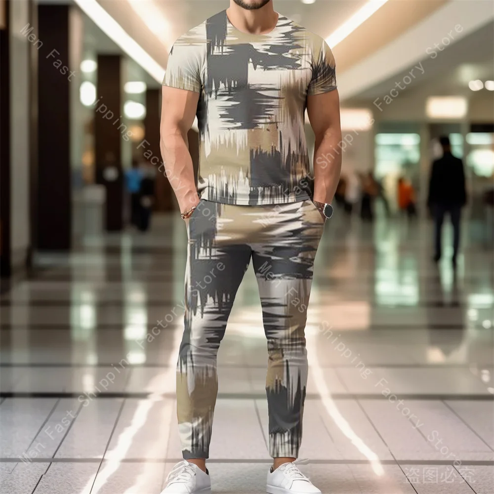 Men Summer T Shirt Pants Sets Tracksuits Sweatpants Men's Print Clothing Sportswear Tops Trousers Outfits Oversized T-shirts Set