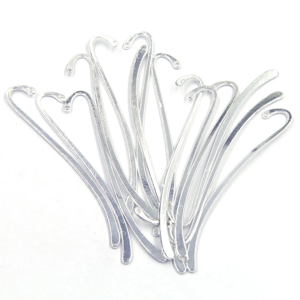 50Pcs Bookmarks With Hole Smooth Metal Silver Plated For Book Reading Jewelry DIY Making Findings Charms 86mm