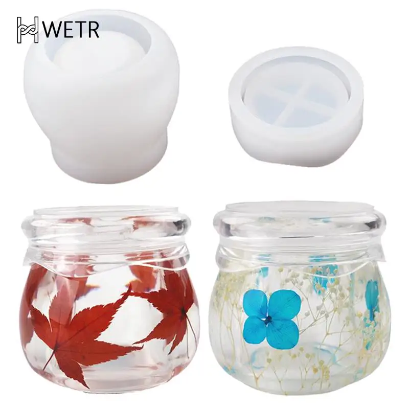 

DIY Crystal Silicone Epoxy Resin Mold Pudding Cup Containing Box With Lid Jewelry Pot Jar Storage Casting Molds Kitchen Home