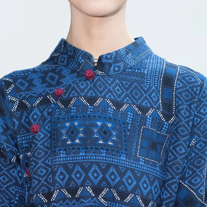 Женское платье в этническом стиле осенне-зимнее платье-Ципао из хлопка и льна с