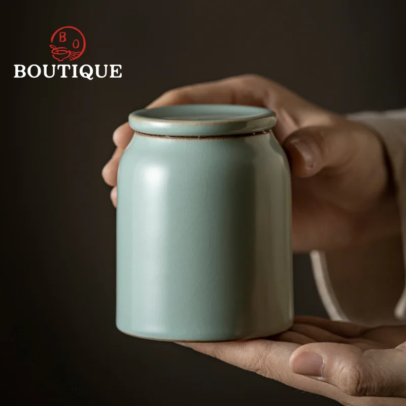 

Лазурный фарфоровый портативный герметичный контейнер для чая в стиле ретро Ru, керамический чайный контейнер для печи, дорожный контейнер ...