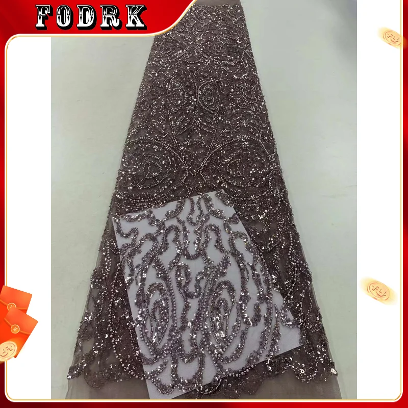 

Luxury African Heavy Bead Lace Fabric 2023 High Quality Nigerian Sequins French Tulle Fabric Material For Wedding Partyzx80