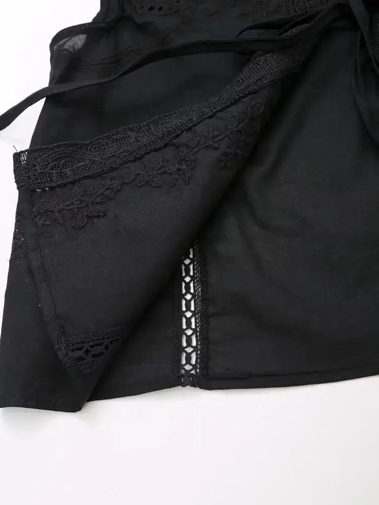 Летняя кружевная блузка с вышивкой и бантом женские топы без рукавов на шнуровке