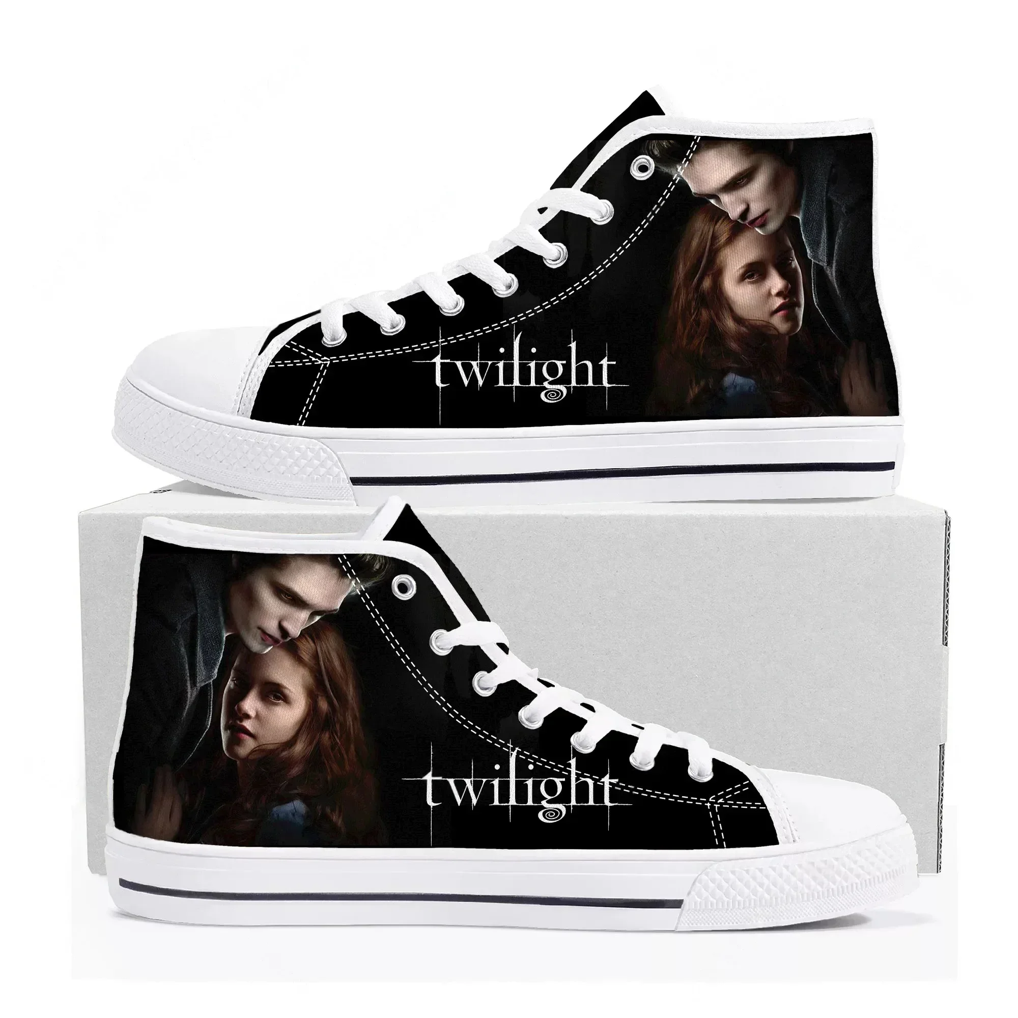 Фото Кроссовки High Top из коллекции «Сага о сумерках» для мужчин, женщин и подростков, высококачественные повседневные кеды из канваса, обувь на заказ, индивидуальный дизайн №1