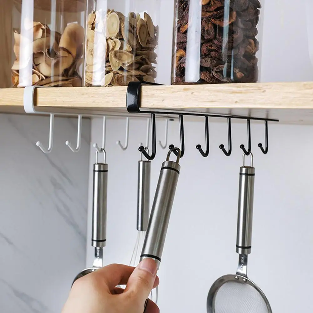 

No Drilling Kitchen Hanger Efficient Kitchen Storage Solution Punch-free under Cabinet Hanger for Bedroom Wardrobe Supplies