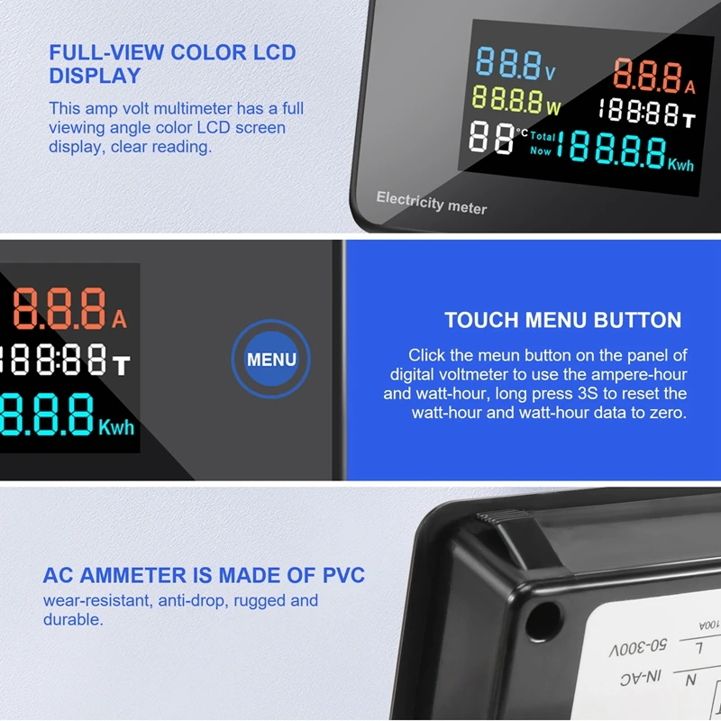 Ваттметр переменного тока AC300 50-300 В Вольтметр Амперметр Счетчик энергии