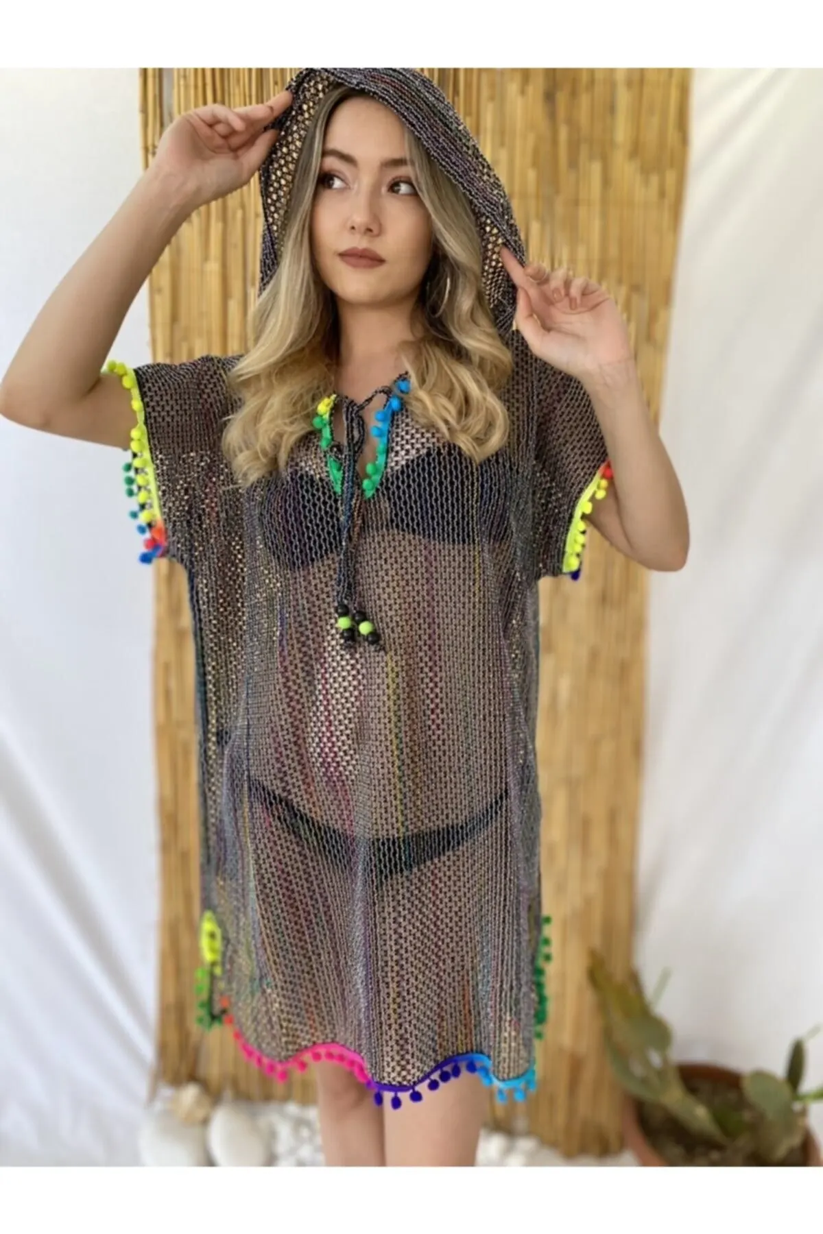 

Женское парео, черное пляжное платье с капюшоном, накидка на купальник, платье, сексуальный костюм-туника, пляжная одежда, женский пляжный ч...