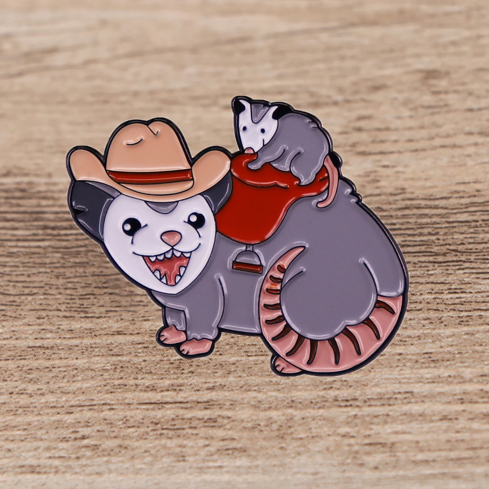 

Novelty Cowboy Possum Enamel Lapel Pin Cartoon Metal Brooch Jewelry For Women Men Hat Backpack Bags Badge Pins Kids Gifts
