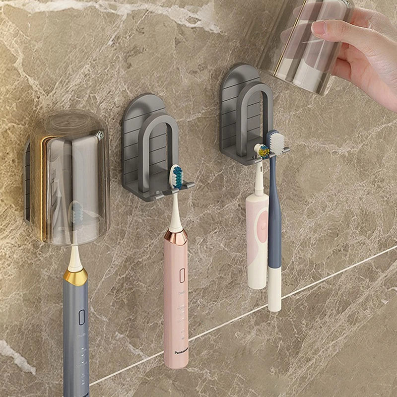 

Simple Space Aluminum No-Punch Toothbrush Cup Holder Bathroom Wall Mounted Electric Toothbrush Holder Cup Drainer Hanging Rack