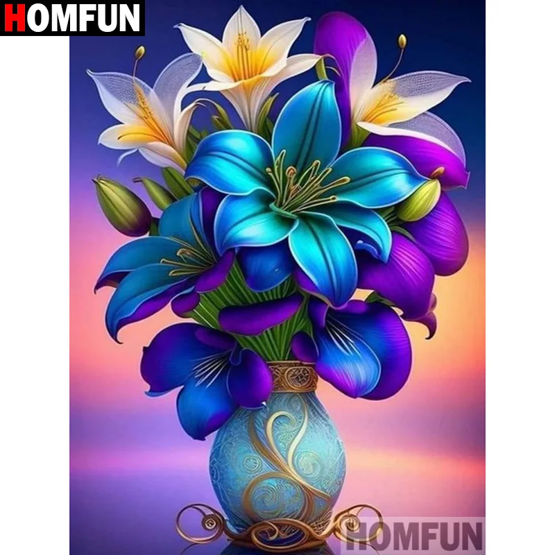 

HOMFUN Diamond Painting Cross Stitch Pattern 5D Diamond Embroidery "Flower Lily" Home Decor DIY diamond Art