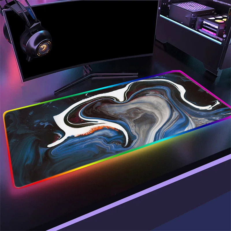 

900x400 RGB Mouse Pad Gaming Art Strata Liquid Computer Large Mousepad Backlit XXL Marble LED Gamer Decoracion Carpet Desk Mat