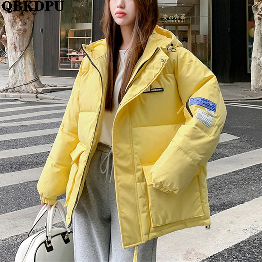 

Mid-length Loose Oversized Hooded Parka Women Winter Warm Thicken Coat Cotton Padded Jacket Korean Casual Snow Wear Outwear 2022