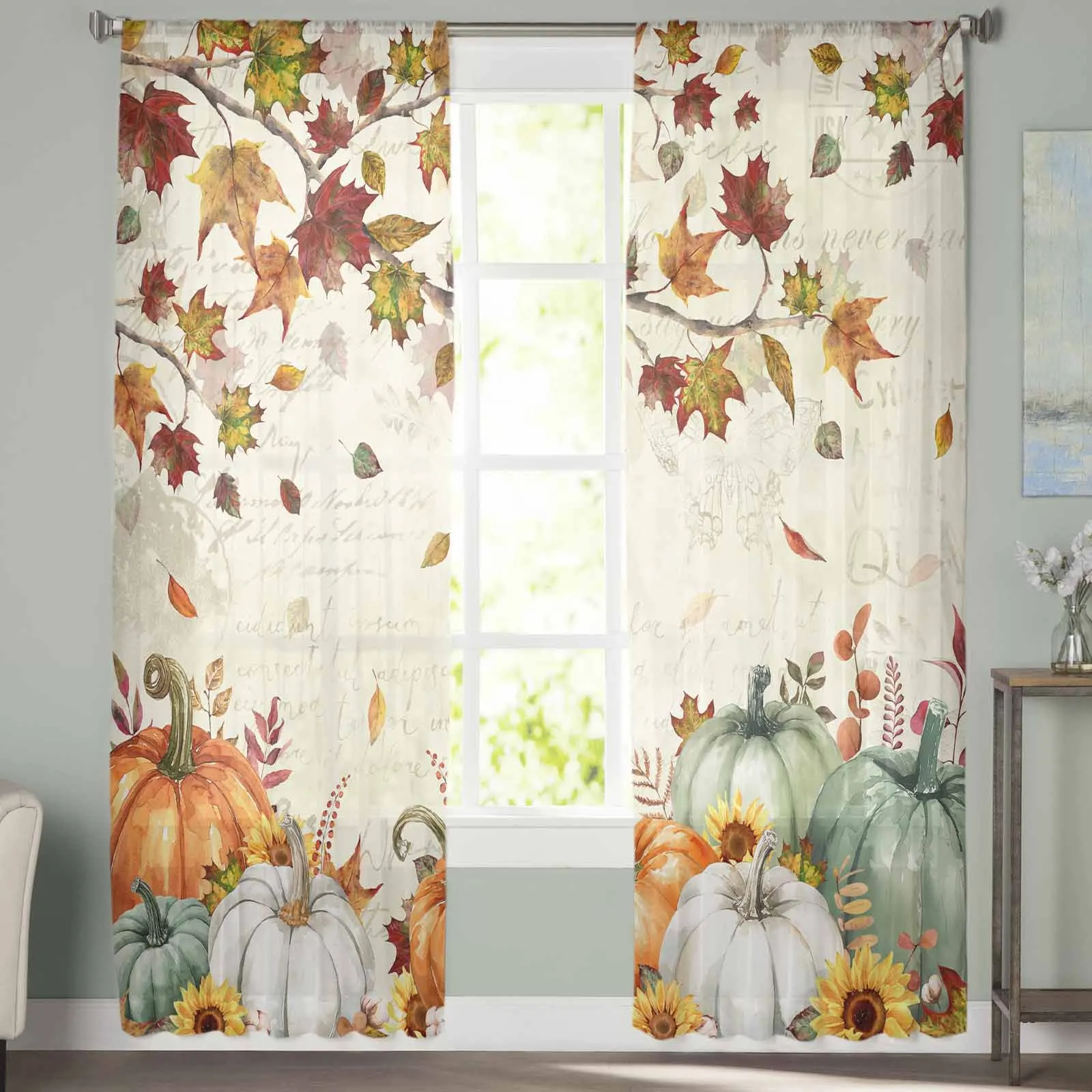 Тюлевые шторы из эвкалипта для гостиной Осенние полупрозрачные Оконные