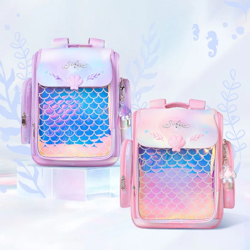 Genuine Disney Sofia School Bag For Girls Primary Middle Student Shoulder Orthopedic Backpack Large Capacity Kids Gifts Mochila