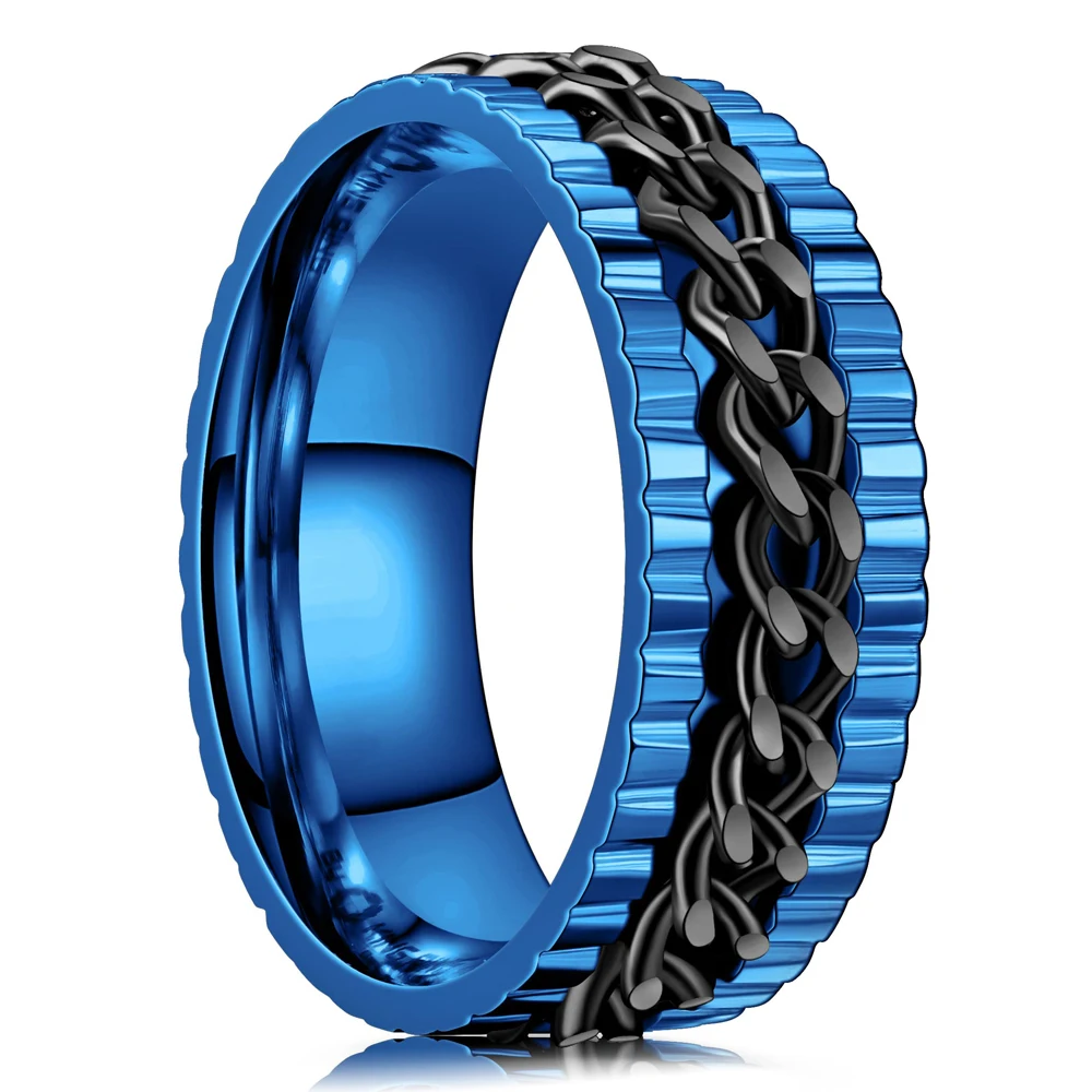 

Fashion Rotating Anxiety Fidget ring Titanium Stainless Steel Chain Spinner Finger Ring For Men Rock Biker Wedding Party Jewelry