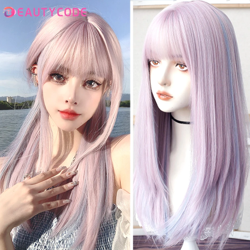 

Long Straight Ombre Purple Synthetic Wigs for Women Heat Resistant Natural Middle Part Cosplay Party Lolita Hair Wigs