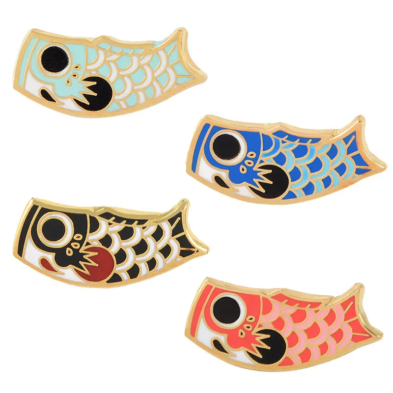 

Cartoon Fish Flag Carp Enamel Pin Black and White Koi Badge Cute Animal Jeans Shirt Bag Collar Lapel Brooches Jewelry Gift