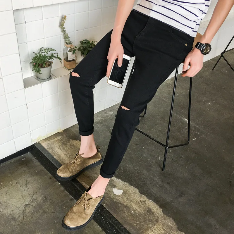 Весна-Осень 2022 модные Стрейчевые джинсы мужские облегающие уличные штаны черные