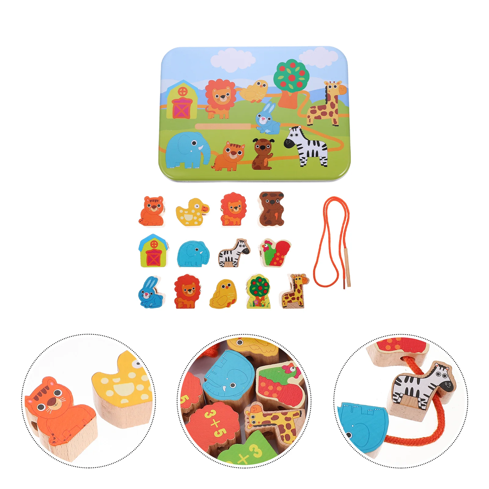 

1 Set Stringing Beads Wearing Rope Cartoon Wooden Beading for Kids