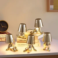 wireless table lamps little golden man night light rechargeable iron art ornament study coffee shop bar bedside table decor