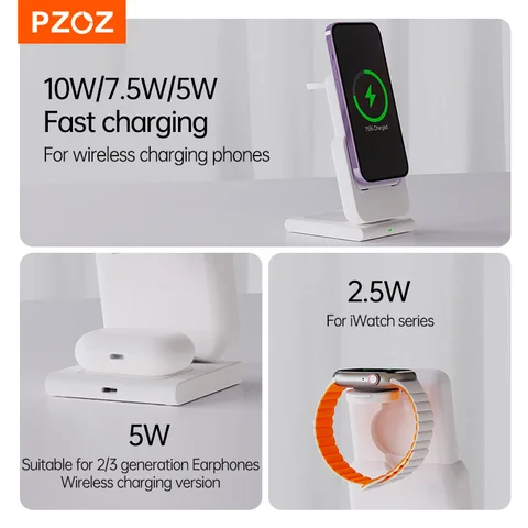 PZOZ PD 3 в 1 Power Bank 5000 мАч Держатель для мобильного телефона Беспроводное зарядное устройство PD Портативный внешний аккумулятор с быстрой зарядкой для iPhone 15 14 13