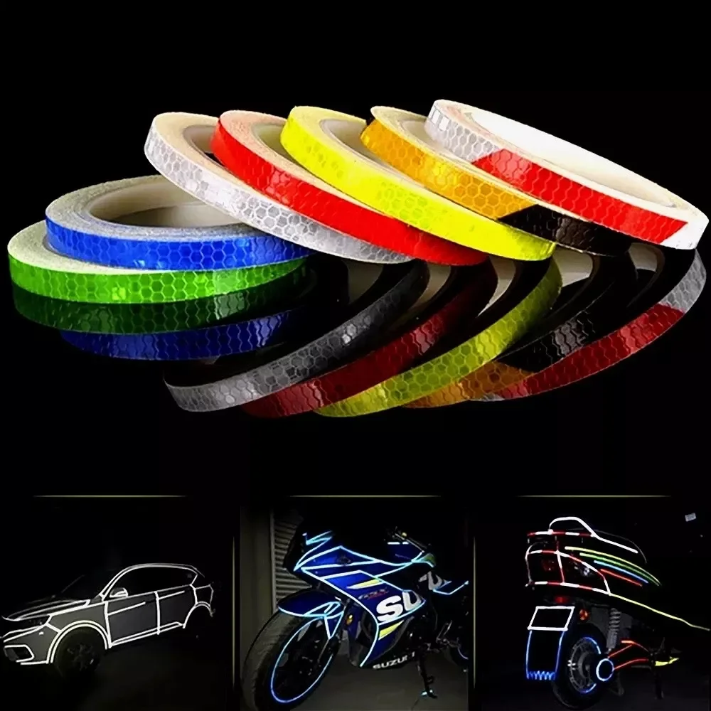 

1cmx8m Bike Reflective Stickers Motocycle Fluorescent Reflective Tape Moto Car Adhesive Tape Safety Decor Sticker Accessories