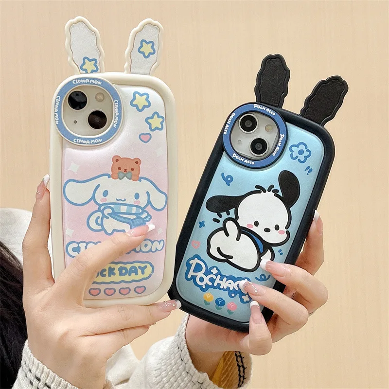 

Cute Rabbit Ears Anime Cartoon Dog Phone Case For IPhone 14 Case Women 13 Pro Max 11 12 Animal Protecting Shell Girls Kawaii