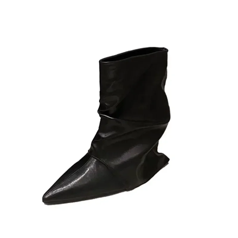 Ботильоны с острым носком женские зимние пикантные кожаные туфли женская обувь