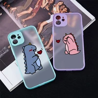 cute cartoon dinosaur couple phone case for iphone 13 12 11 mini pro xr xs max 7 8 plus x matte transparent blue back cover