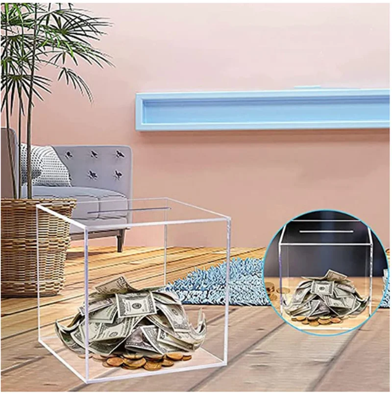 

Unopenable Piggy Bank Clear Acrylic Piggy Bank Money Tip Change Box Unopenable Savings Coin Money Piggy Bank Jar Box for Adults