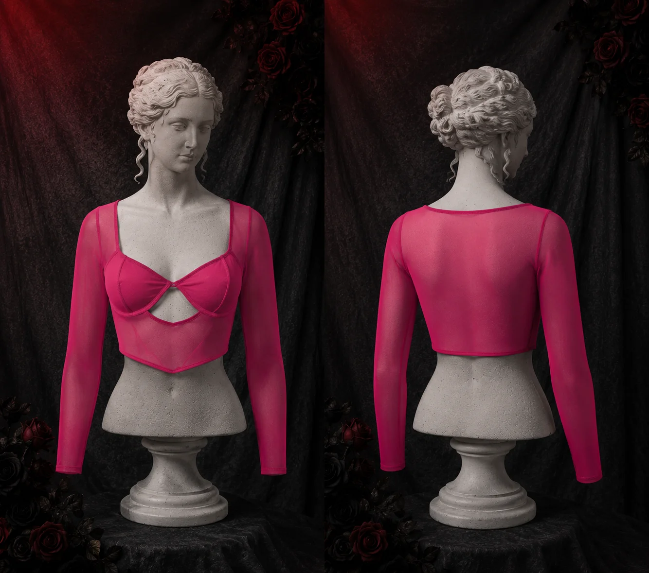 Фото 【Fragments.One choice, no more choices.】Женский топ Hot Sweetheart Sexy Rose Red, полупрозрачный, 3D, облегающий крой. №1