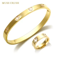 muse crush luxury crystal bracelets rings set stainless steel shiny cz cubic zirconia jewelry set fashion bangle ring for women