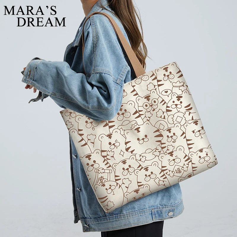 Сумка Mara's Dream с мультяшным рисунком медведь кот тигр Брезентовая сумка милая