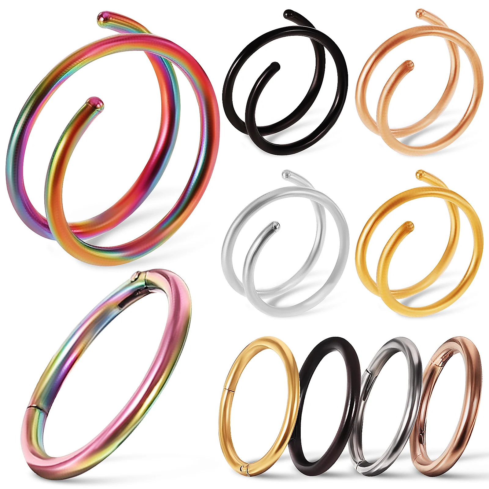 

Nose Ring Double Hoop Rings Spiralsingle Stainlesshoops Jewelry Decorative Earrings Loop 20G Female Girlsbody Thin Septum Hole