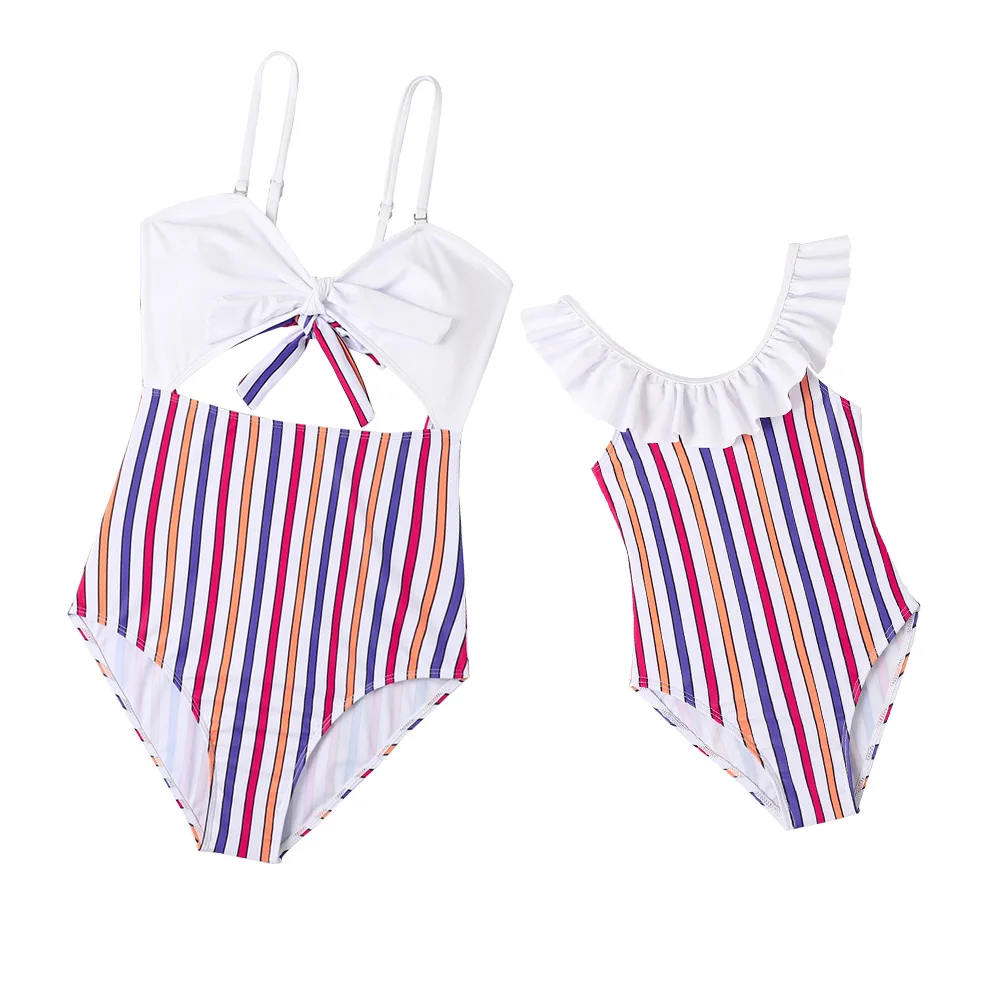

Family Look Women Girl Swimsuits One-Piece Summer Family Matching Mom And Daughter Swimwear Holiday Beachwear Bathing Suits