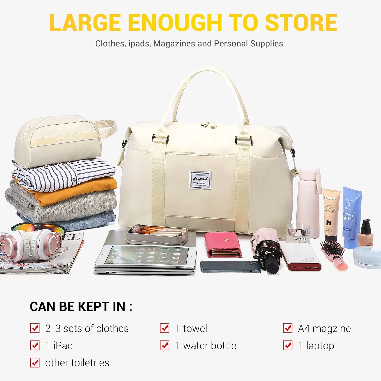 Large Capacity Travel Storage Bags With Free Cosmetic Bag Hand Luggage Gym Business Weekender Bag Women Waterproof Organizer Bag