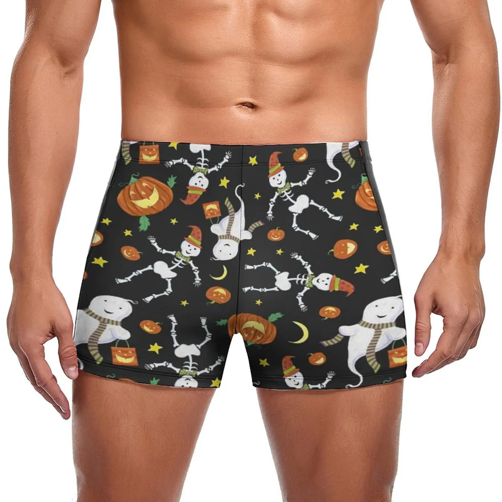

Halloween Bone Skeleton Swimming Trunks Cartoon Ghost Pumpkin Trending Pool Swim Boxers Plus Size Quick Dry Man Swimwear