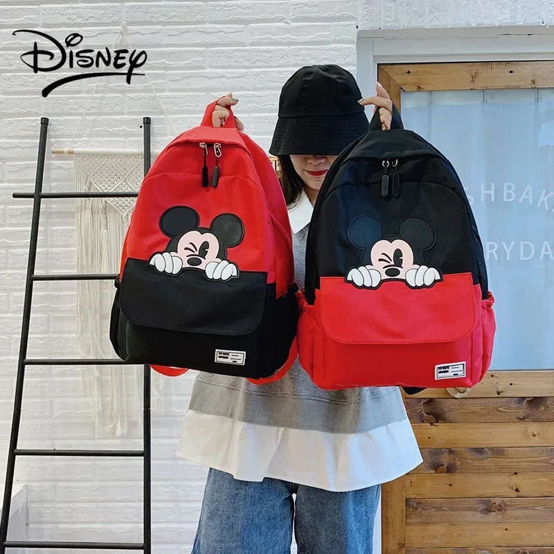 Disney girl's Mickey Mouse Schoolbag Bag For Female Travel Large Capacity Cartoon Handbag Student Fashion Nylon Backpack New