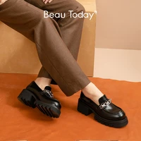 beautoday platform loafers women genuine cow leather round toe slip on metal chain modern ladies chunky shoes handmade 26513