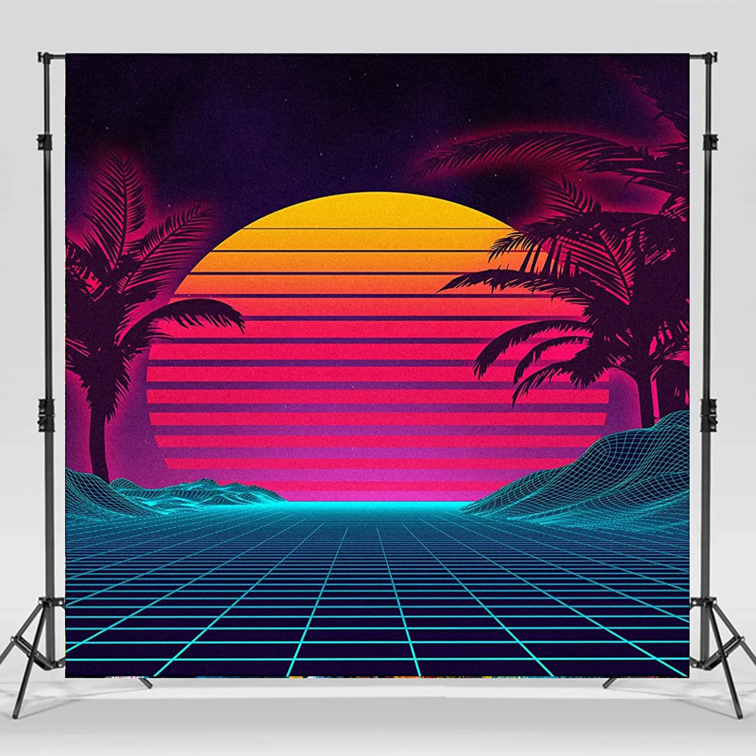 

Miami Backdrop 70s 80s Disco Neon 1980s Birthday Party Decoration Tropical Summer Palm Tree Flamingo Photo Booth Banner Poster