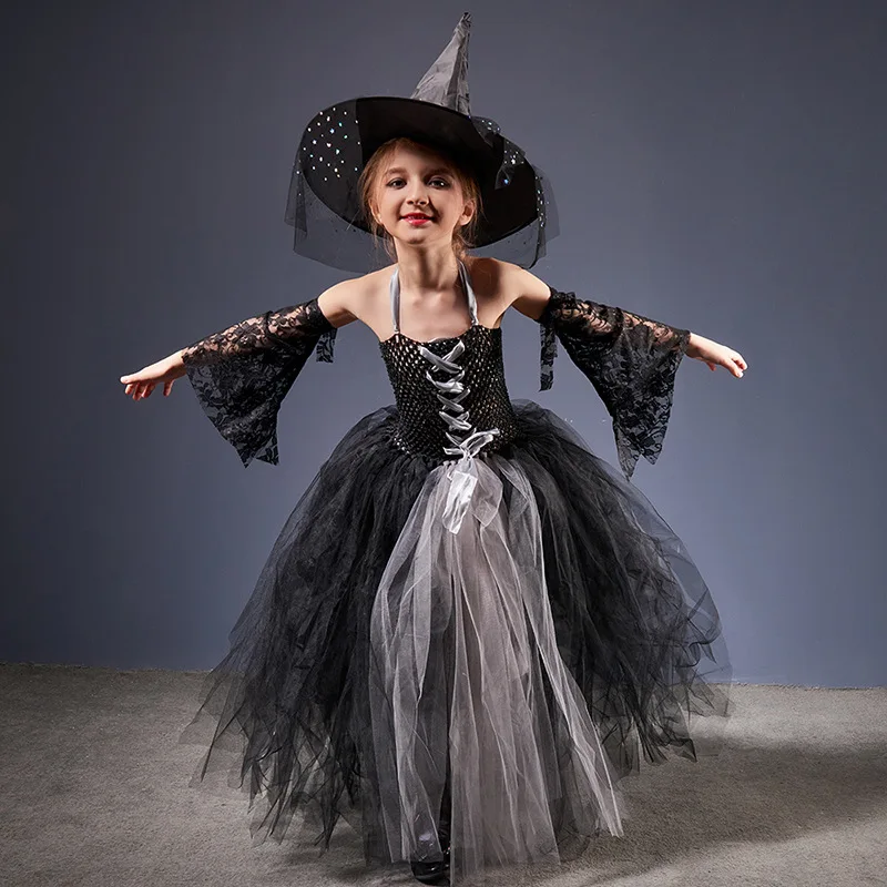 

Одежда с тыквой, сетчатая юбка принцессы, юбка ведьмы, пачка ведьмы, шоу, платье для девочек, косплей-костюм, Детский костюм в западном стиле на Хэллоуин