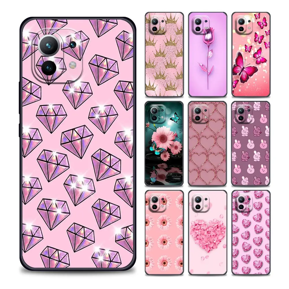 

Cute Pink Flower Animals Xiaomi Case for Mi 11i 11 Pro 11X Pro 11T Pro Poco X3 Pro NFC M3 Pro F3 GT M4 Soft Silicone