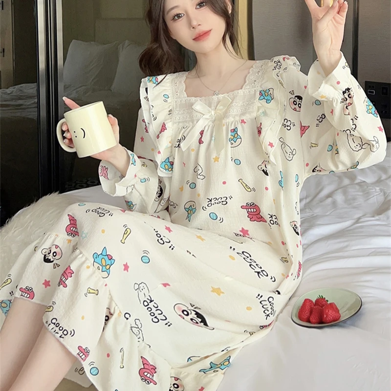 

Kawaii Crayon Shin-chan Nightgown Animation Padded Suspender Skirt Thin Loose Home Clothes Fashion Girls Nightgown Cute Clothing
