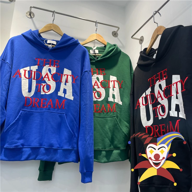 

USA RHUDE Embroidery Hoodie Men Women 1:1 High Quality THE AUDACITY DREAM RHUDE Hooded Loose Pullover
