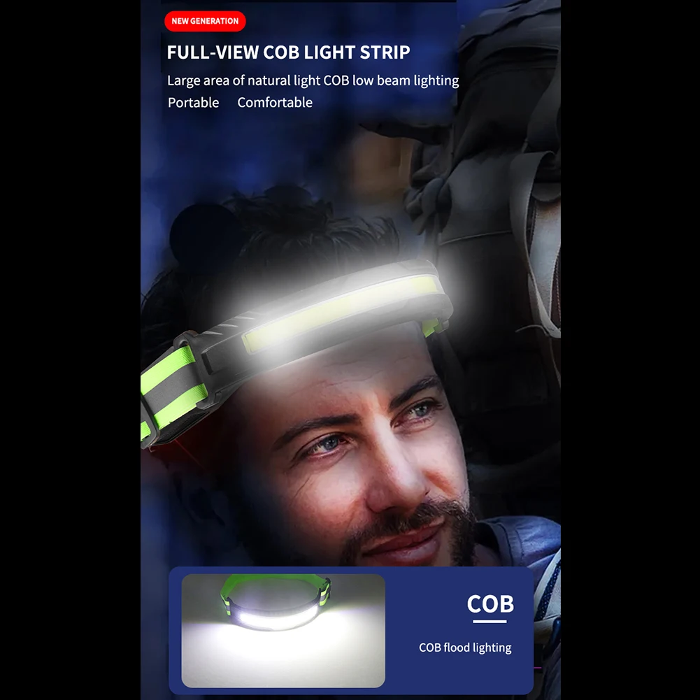 

Портативный наружный светодиодный налобный фонарь COB 400 лм, Налобный фонарик с креплением на голову, USB-зарядка для экстренных ситуаций при з...