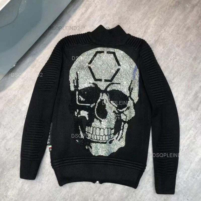 

2023 Winter Men Sweater Cardigan Diamond Studded Woolen Jacket Zipper Bear Rhinestone Letters Dsqpleind2 Thickened Warm Coat Top