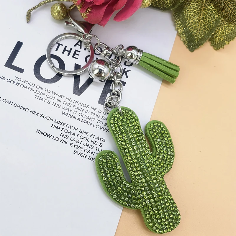 

Fashion Creative Cactus Crystal Rhinestone Keyrings Rings Holder Purse Bag Car Lovely Keychains