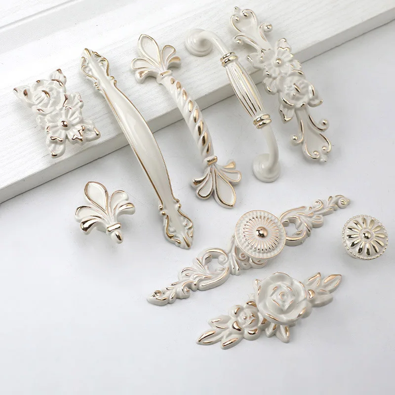 Европейские ручки для шкафа цвета слоновой кости цинковые кухонного