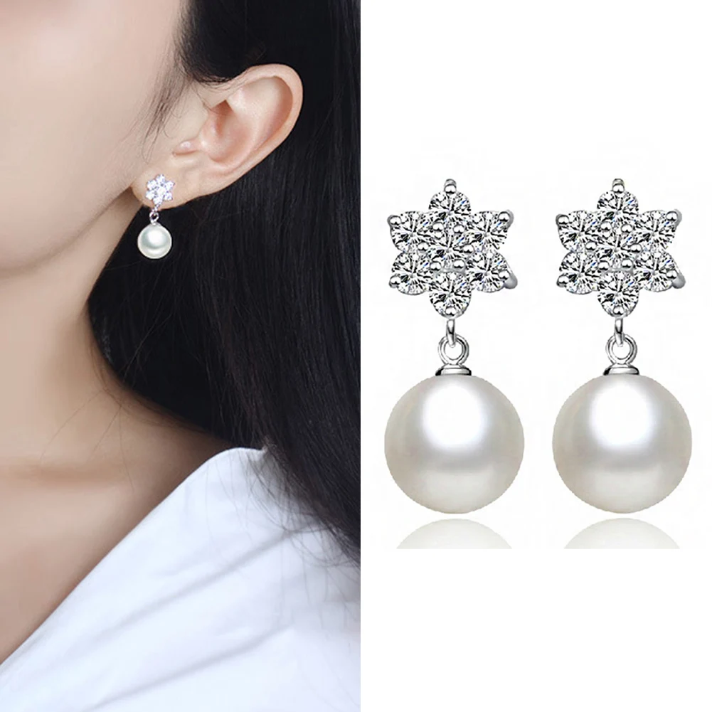 

Imitation Pearl Earrings Women Fashion Snowflake Crystal Earrings Charm Zircon Jewelry Cute Earrings Best Choice for Couple Gift