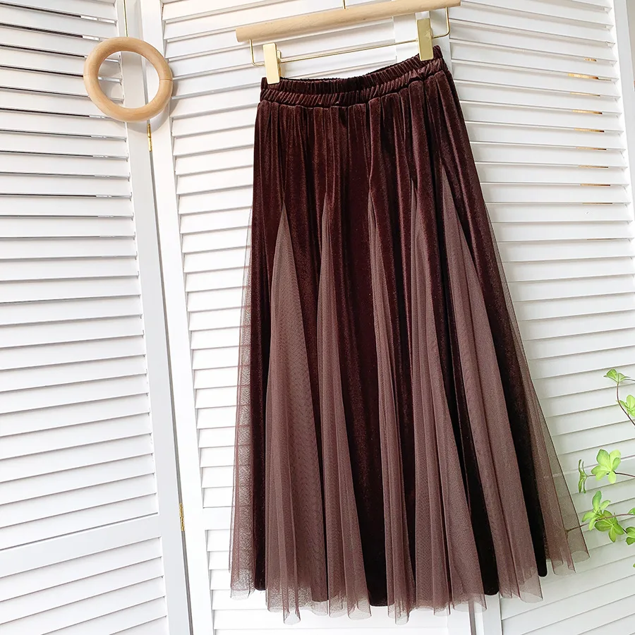 Женская плиссированная юбка-пачка с высокой талией однотонная бархатная